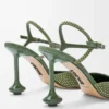 Toy ankle strap pump in rhinestone-embellished suede Military Green