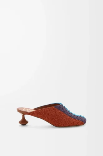 Toy mule in embroidered canvas Caramel/Bright Green