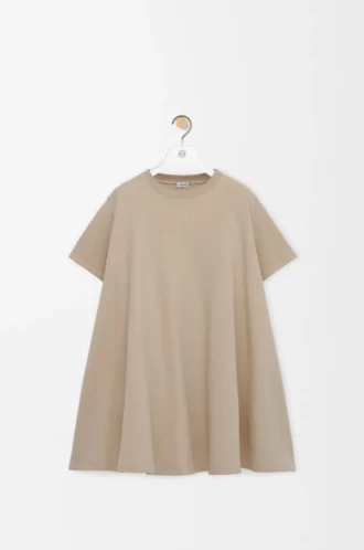 Trapeze dress in cotton blend Beige