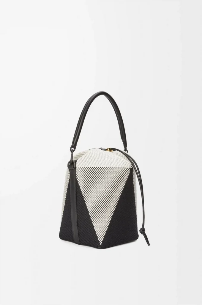 Treasure Bako bucket in canvas jacquard and calfskin Natural/Black