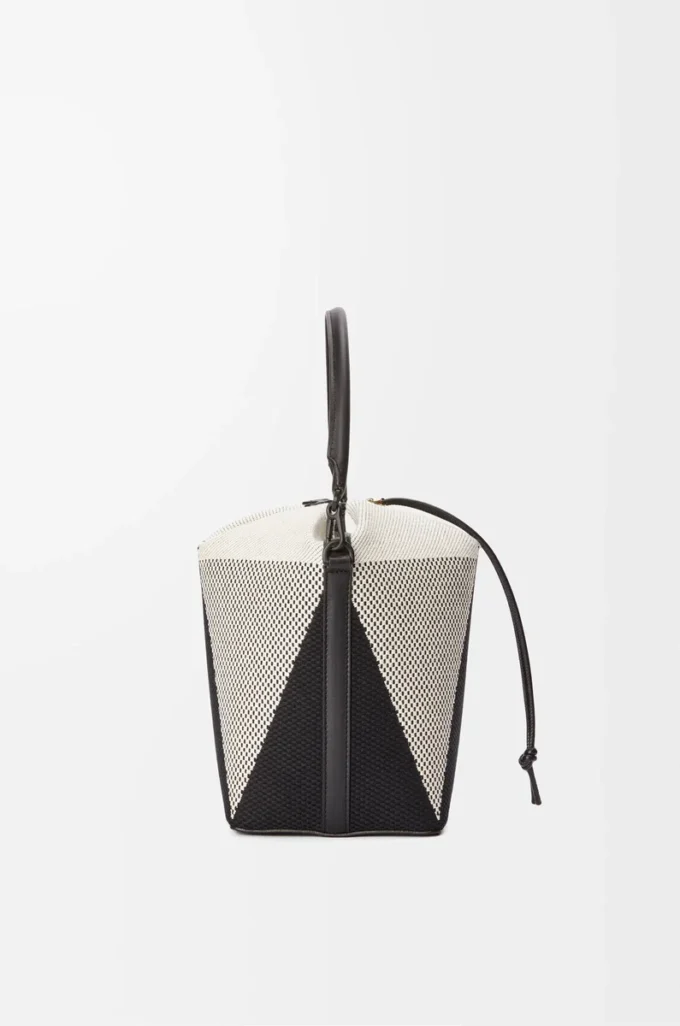 Treasure Bako bucket in canvas jacquard and calfskin Natural/Black