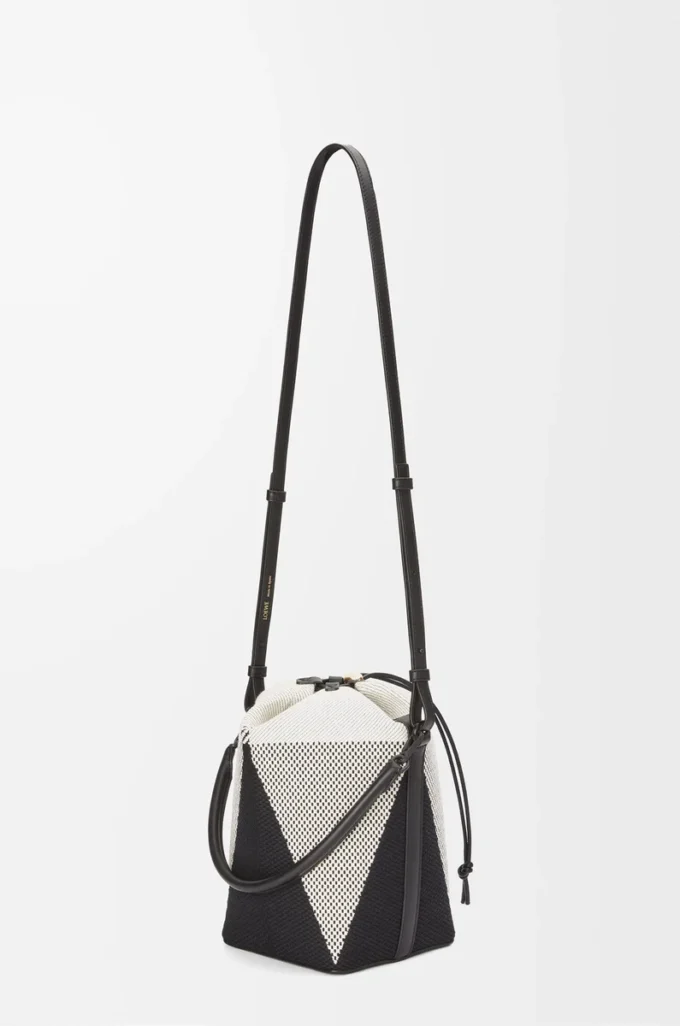 Treasure Bako bucket in canvas jacquard and calfskin Natural/Black