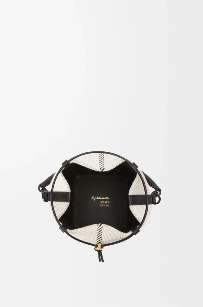 Treasure Bako bucket in canvas jacquard and calfskin Natural/Black