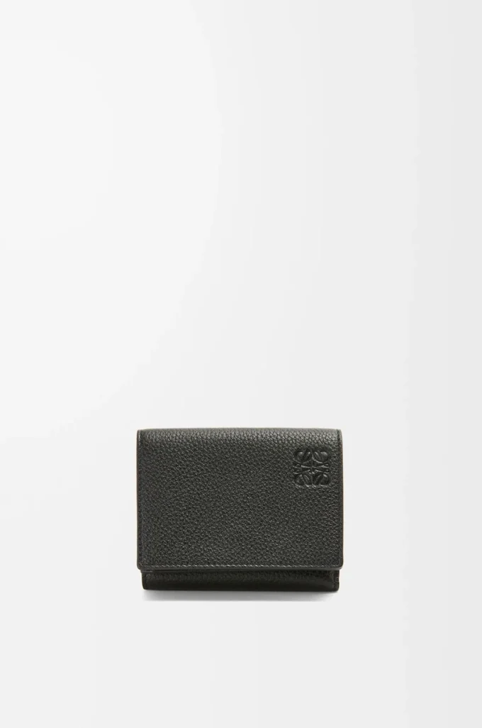 Trifold wallet in soft grained calfskin Black