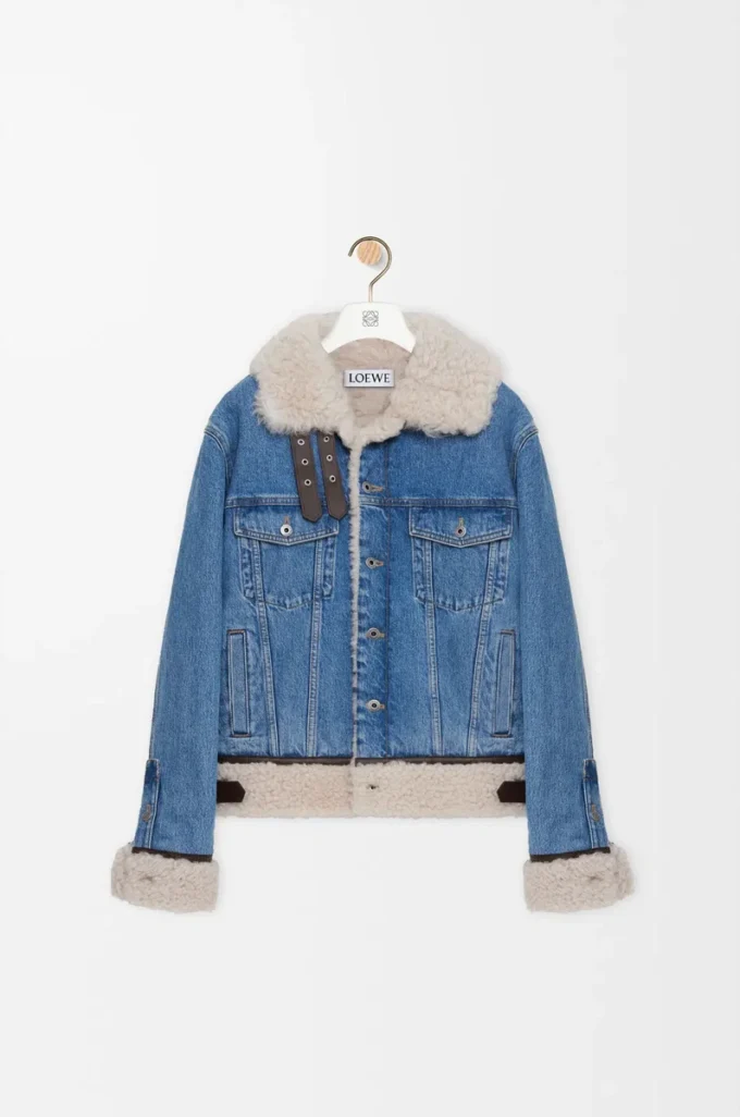 Trucker jacket in denim and shearling Denim Blue Trucker jacket in denim and shearling Denim Blue