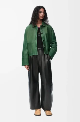 Turn-up jacket in nappa lambskin Dark Green