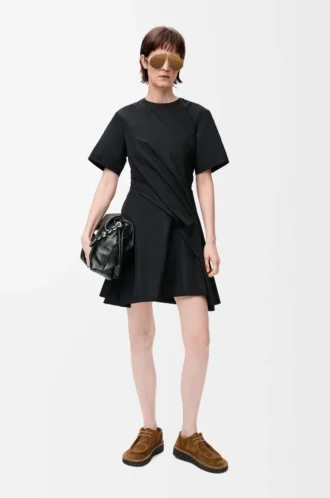 twisted dress in silk blend taffeta Black