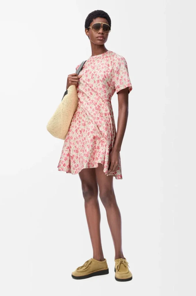 Twisted dress in silk blend taffeta White/Pink Twisted dress in silk blend taffeta White/Pink