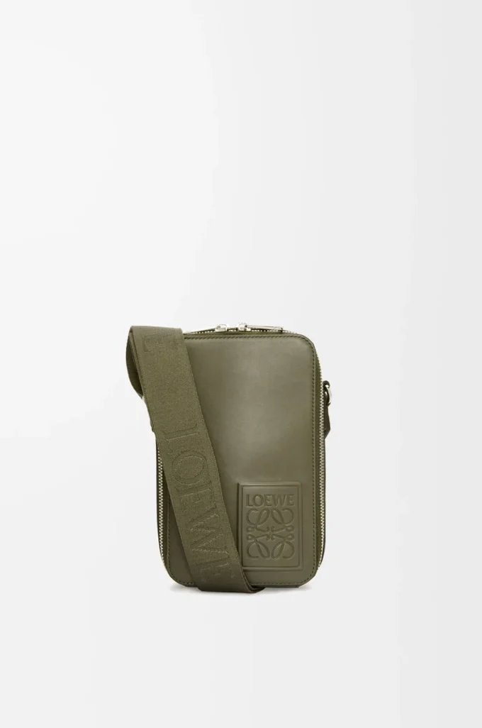 Vertical crossbody pocket in satin calfskin Khaki Green