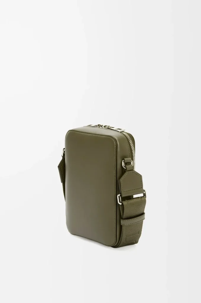 Vertical crossbody pocket in satin calfskin Khaki Green