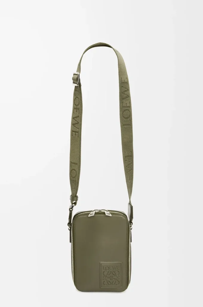 Vertical crossbody pocket in satin calfskin Khaki Green