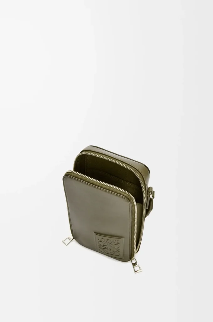 Vertical crossbody pocket in satin calfskin Khaki Green