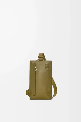 Vertical T Pocket in soft grained calfskin Olive