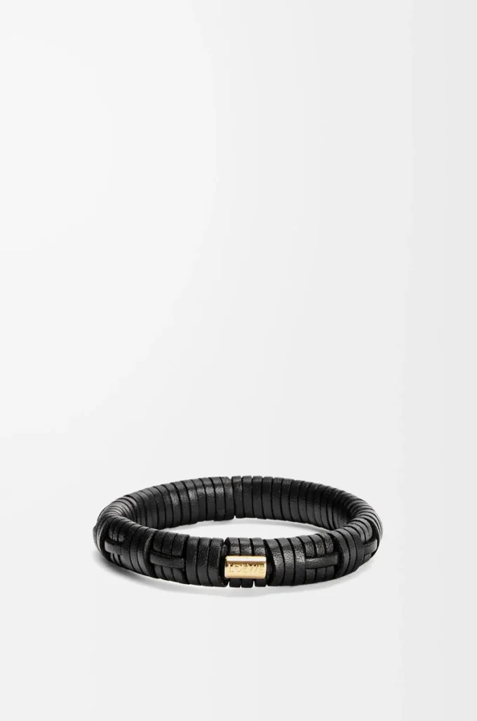 Woven bangle in brass and classic calfskin Black Woven bangle in brass and classic calfskin Black