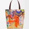 XL Puzzle Fold tote in classic calfskin Dark Burgundy/Multicolor