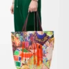XL Puzzle Fold tote in classic calfskin Dark Burgundy/Multicolor