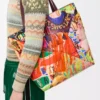 XL Puzzle Fold tote in classic calfskin Dark Burgundy/Multicolor
