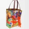 XL Puzzle Fold tote in classic calfskin Dark Burgundy/Multicolor