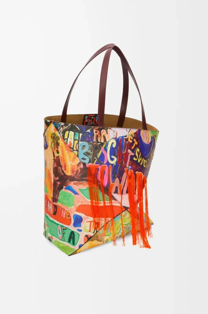 XL Puzzle Fold tote in classic calfskin Dark Burgundy/Multicolor