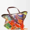 XL Puzzle Fold tote in classic calfskin Dark Burgundy/Multicolor