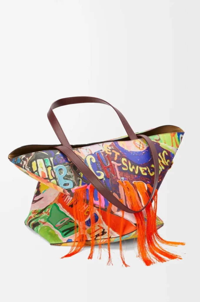 XL Puzzle Fold tote in classic calfskin Dark Burgundy/Multicolor
