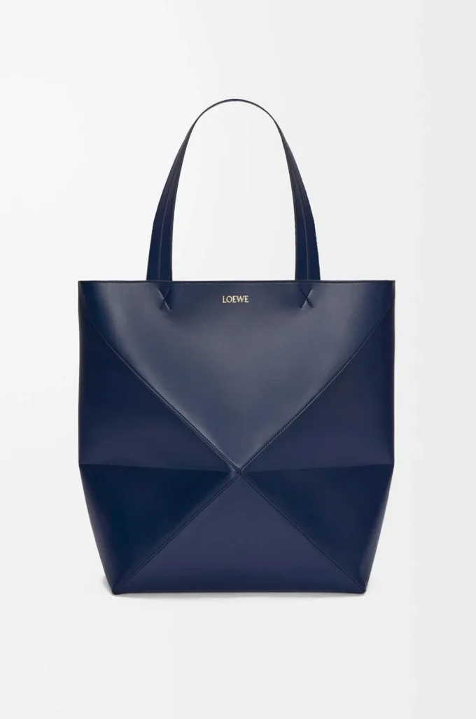 XL Puzzle Fold tote in shiny calfskin Abyss Blue XL Puzzle Fold tote in shiny calfskin Abyss Blue