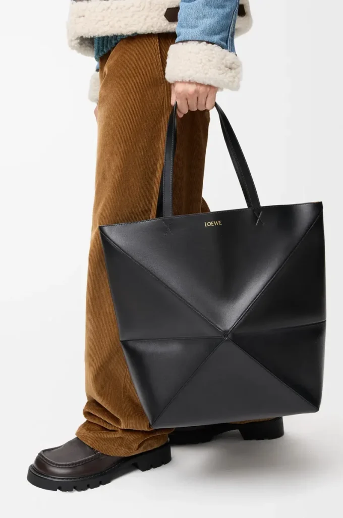 XL Puzzle Fold tote in shiny calfskin Black XL Puzzle Fold tote in shiny calfskin Black