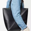 XL Puzzle Fold tote in shiny calfskin Black XL Puzzle Fold tote in shiny calfskin Black