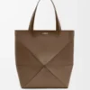 XL Puzzle Fold tote in shiny calfskin Umber XL Puzzle Fold tote in shiny calfskin Umber