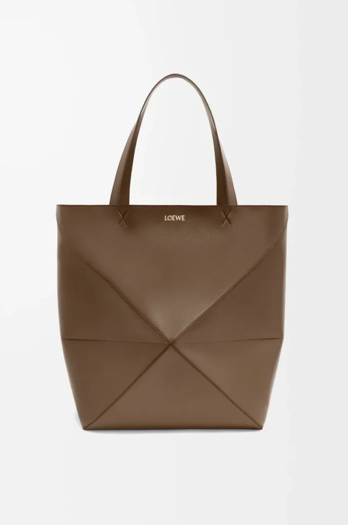 XL Puzzle Fold tote in shiny calfskin Umber XL Puzzle Fold tote in shiny calfskin Umber