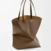 XL Puzzle Fold tote in shiny calfskin Umber XL Puzzle Fold tote in shiny calfskin Umber