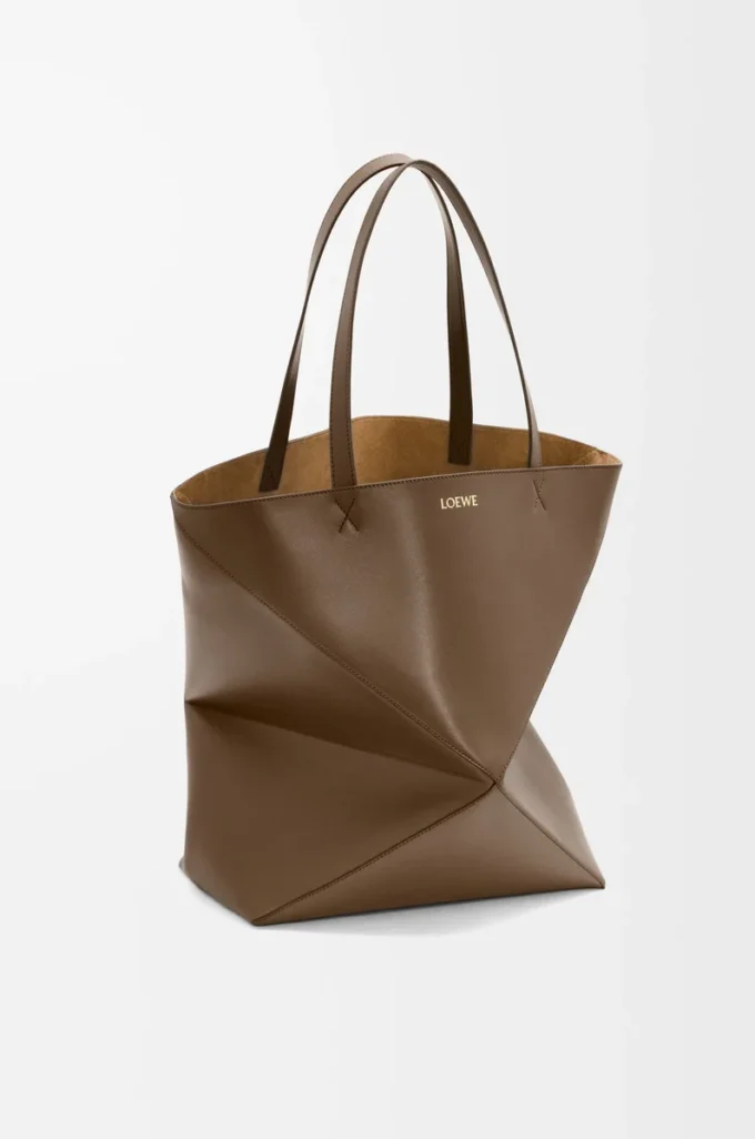 XL Puzzle Fold tote in shiny calfskin Umber XL Puzzle Fold tote in shiny calfskin Umber