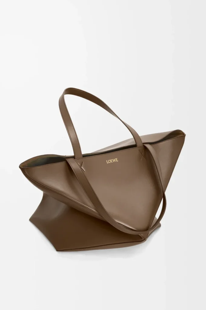 XL Puzzle Fold tote in shiny calfskin Umber XL Puzzle Fold tote in shiny calfskin Umber