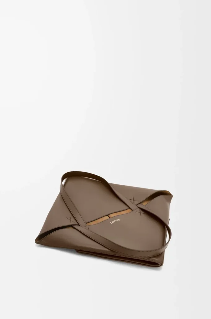 XL Puzzle Fold tote in shiny calfskin Umber XL Puzzle Fold tote in shiny calfskin Umber