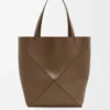 XL Puzzle Fold tote in shiny calfskin Umber XL Puzzle Fold tote in shiny calfskin Umber