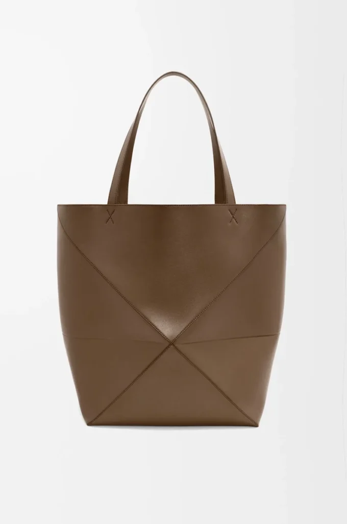 XL Puzzle Fold tote in shiny calfskin Umber XL Puzzle Fold tote in shiny calfskin Umber
