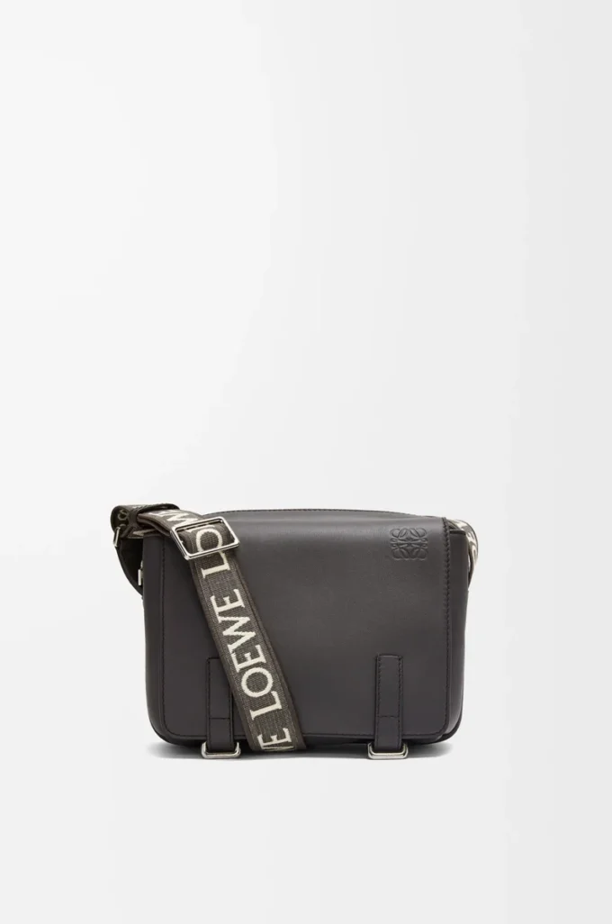 XS Military messenger bag in supple smooth calfskin and jacquard Dark Grey XS Military messenger bag in supple smooth calfskin and jacquard Dark Grey