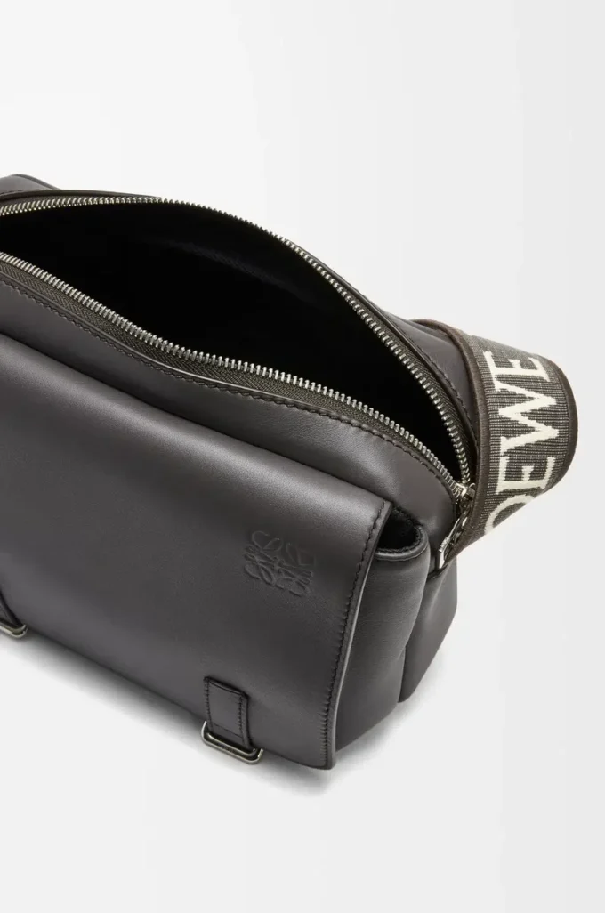 XS Military messenger bag in supple smooth calfskin and jacquard Dark Grey XS Military messenger bag in supple smooth calfskin and jacquard Dark Grey