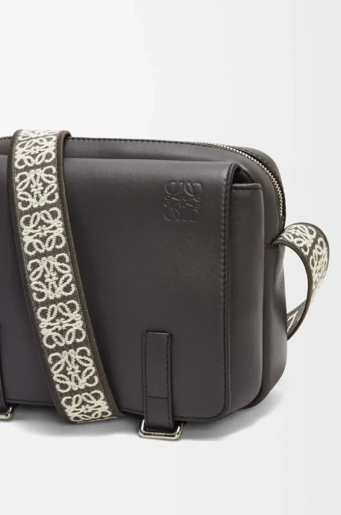 XS Military messenger bag in supple smooth calfskin and jacquard Dark Grey XS Military messenger bag in supple smooth calfskin and jacquard Dark Grey