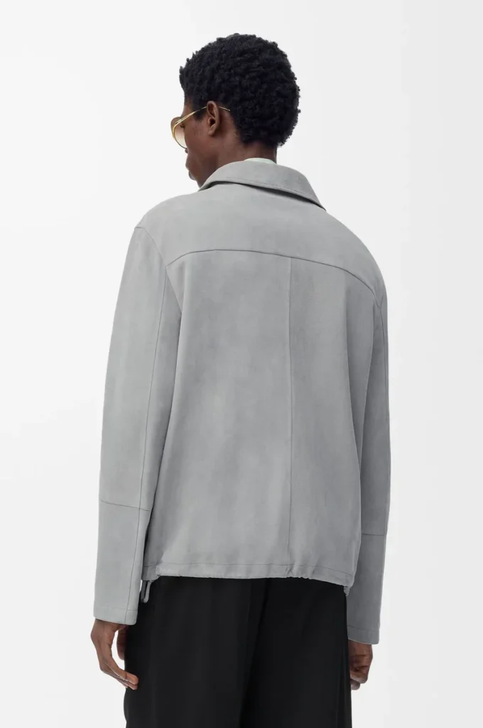 Zip-up jacket in suede lambskin Light Grey