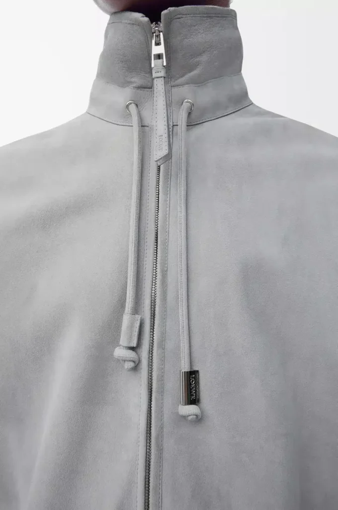 Zip-up jacket in suede lambskin Light Grey