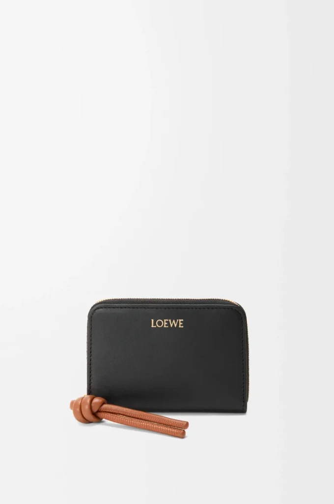 Zipped coin purse in shiny nappa calfskin Black/Squirrel Zipped coin purse in shiny nappa calfskin Black/Squirrel