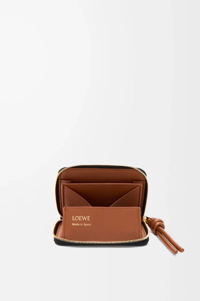 Zipped coin purse in shiny nappa calfskin Black/Squirrel Zipped coin purse in shiny nappa calfskin Black/Squirrel