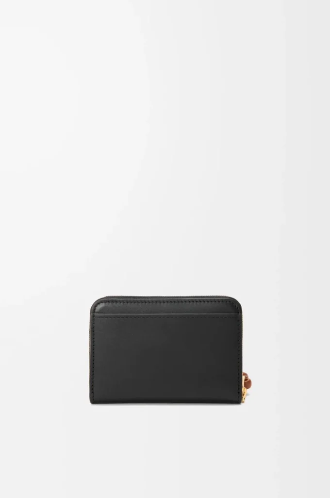 Zipped coin purse in shiny nappa calfskin Black/Squirrel Zipped coin purse in shiny nappa calfskin Black/Squirrel