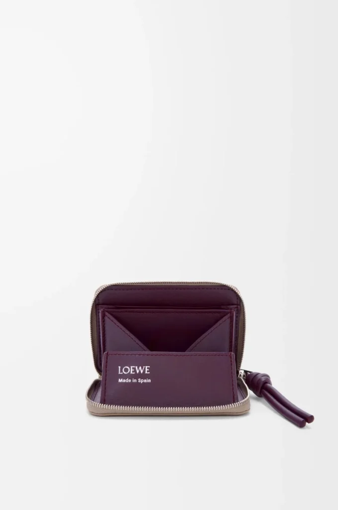 Zipped coin purse in shiny nappa calfskin Clay/Plum Zipped coin purse in shiny nappa calfskin Clay/Plum