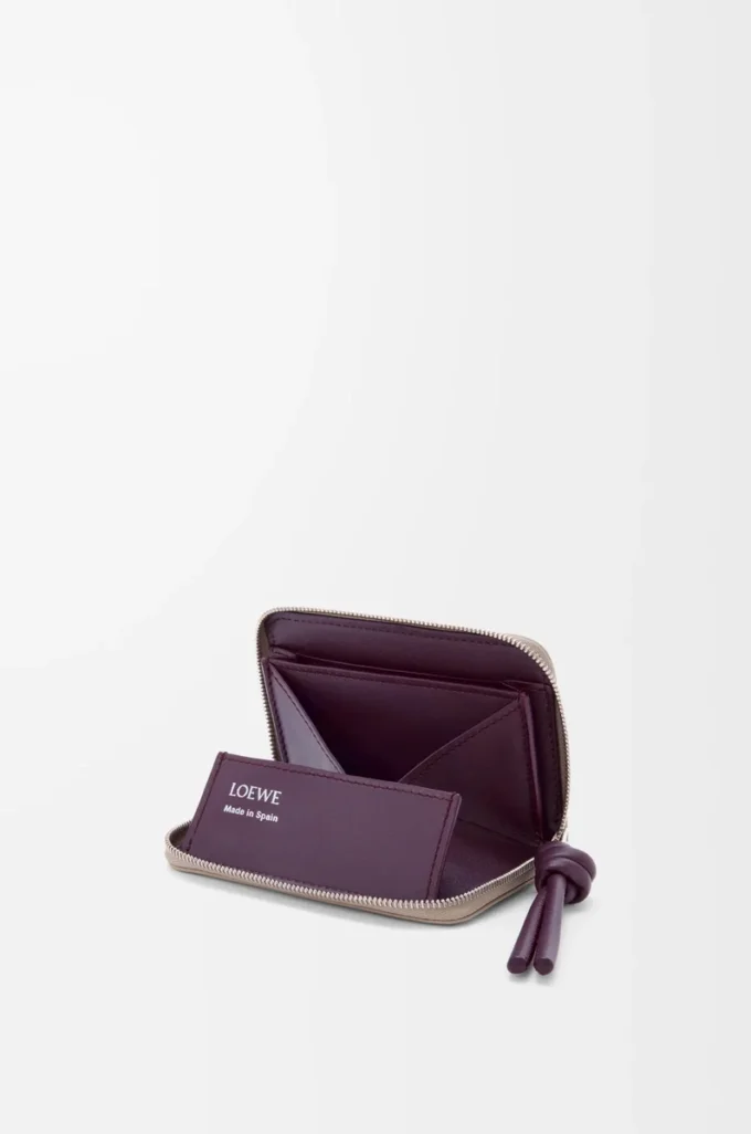 Zipped coin purse in shiny nappa calfskin Clay/Plum Zipped coin purse in shiny nappa calfskin Clay/Plum